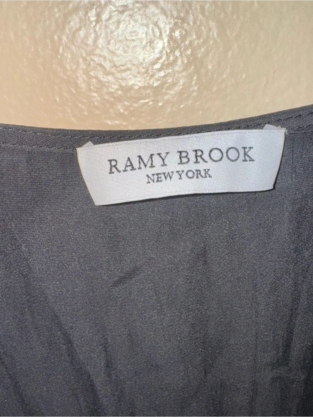 RAMY BROOK Black V Neck Smock Waist Midi Flutter Sleeve Satin Dress Size L